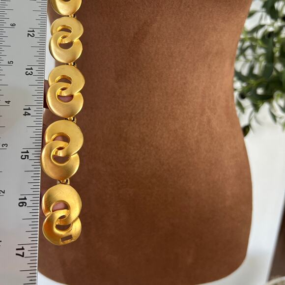 MAXINE DENKER Rare Vintage 80's Modernist Choker Maximalist Matte Goldtone Artsy - Picture 7 of 14